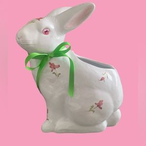 Vintage Ceramic Bunny Alcobaca Portugal Vase Planter Handpainted 11.75” X 10”